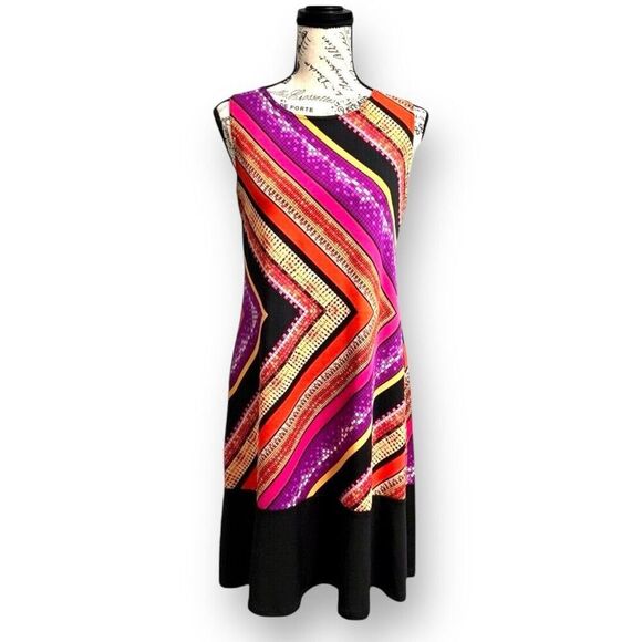 Tiana B. S Colorblock Midi Dress Sleeveless Geometric Print Retro Y2K Casual - Picture 2 of 8